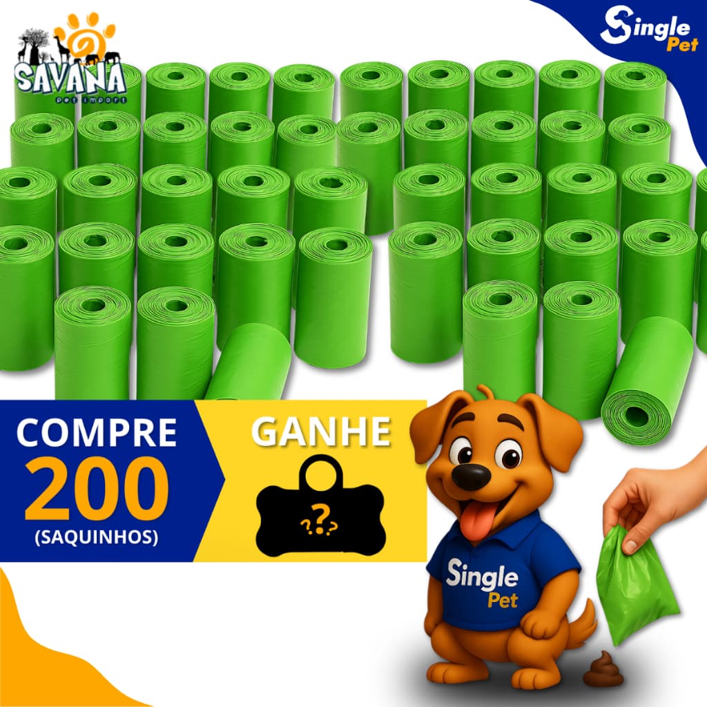 200 Saquinhos Cata Caca Refil Saquinho Plástico Econômico 10 Rolinhos Fezes Savana