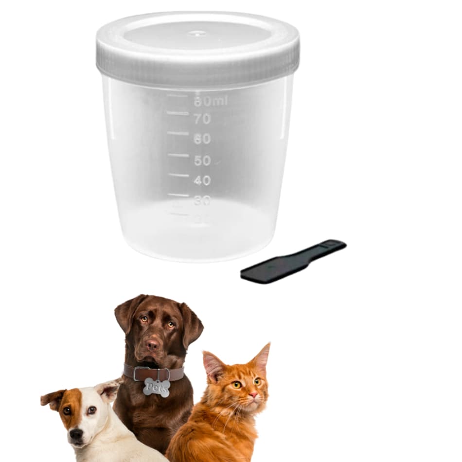 Coletor Universal Xixi Cocô Fezes Pet Animais Coleta 80ml espátula Laboratório Gato Cachorro Pets