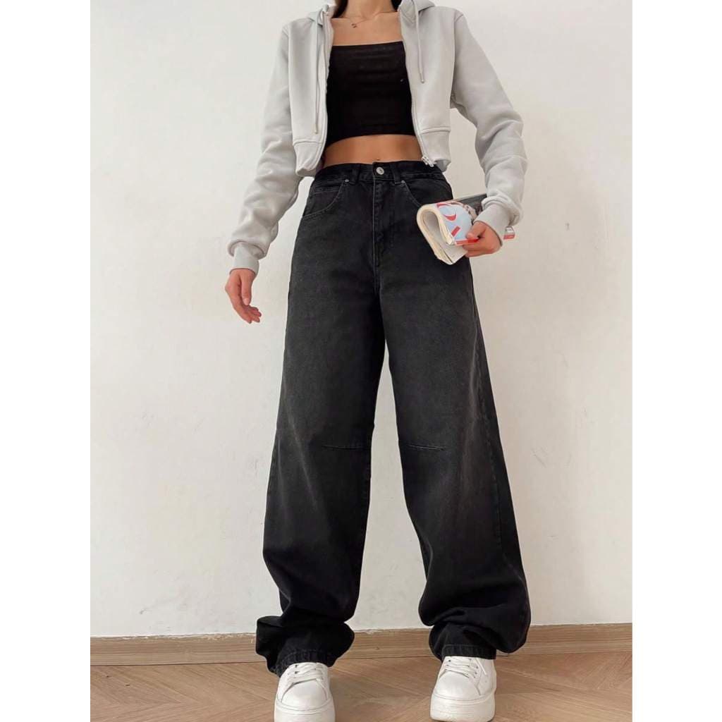 REF: P769 Calça jeans feminina larga de cintura alta
