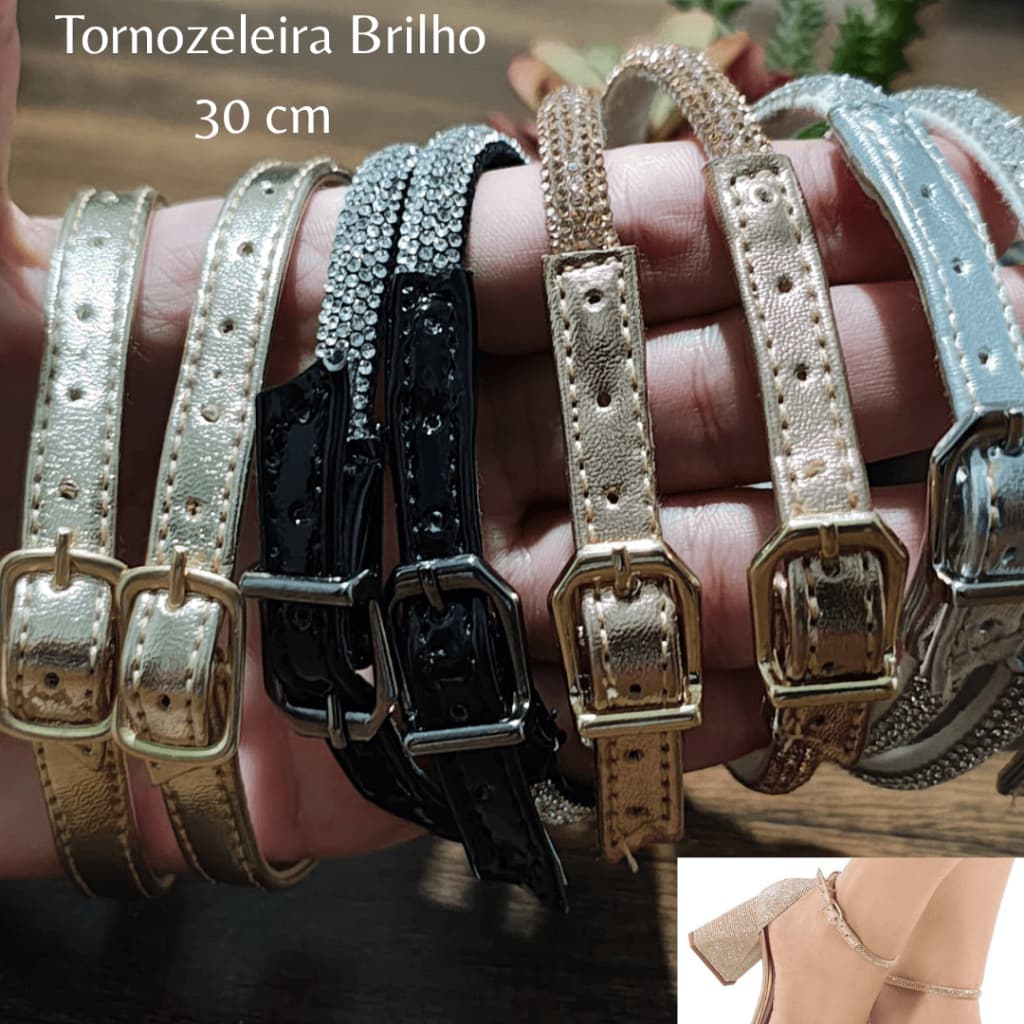 Tornozeleiras com fivela abotoar 30 cm - 1 Par- Tira para Sandália Feminina - Strass -Cores variadas