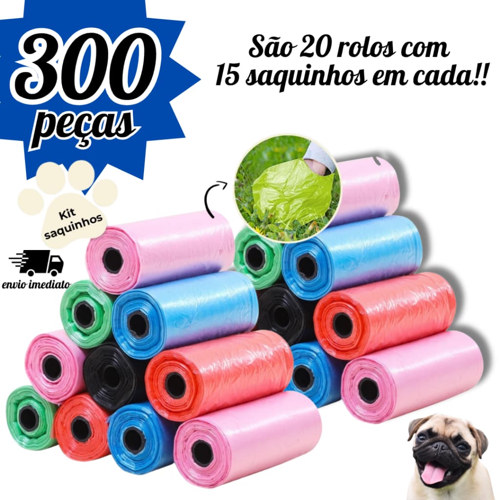 Refil Kit Saquinhos de Lixo Cata Coco Higiênico para Cães Gatos e PETs