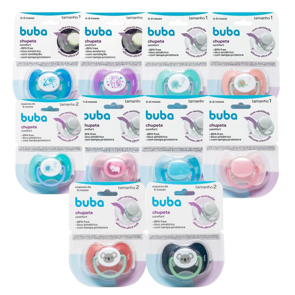 Chupetas Comfort – Tamanho 1 (0 a 6 meses) ou Tamanho 2 (+6 meses) – Buba