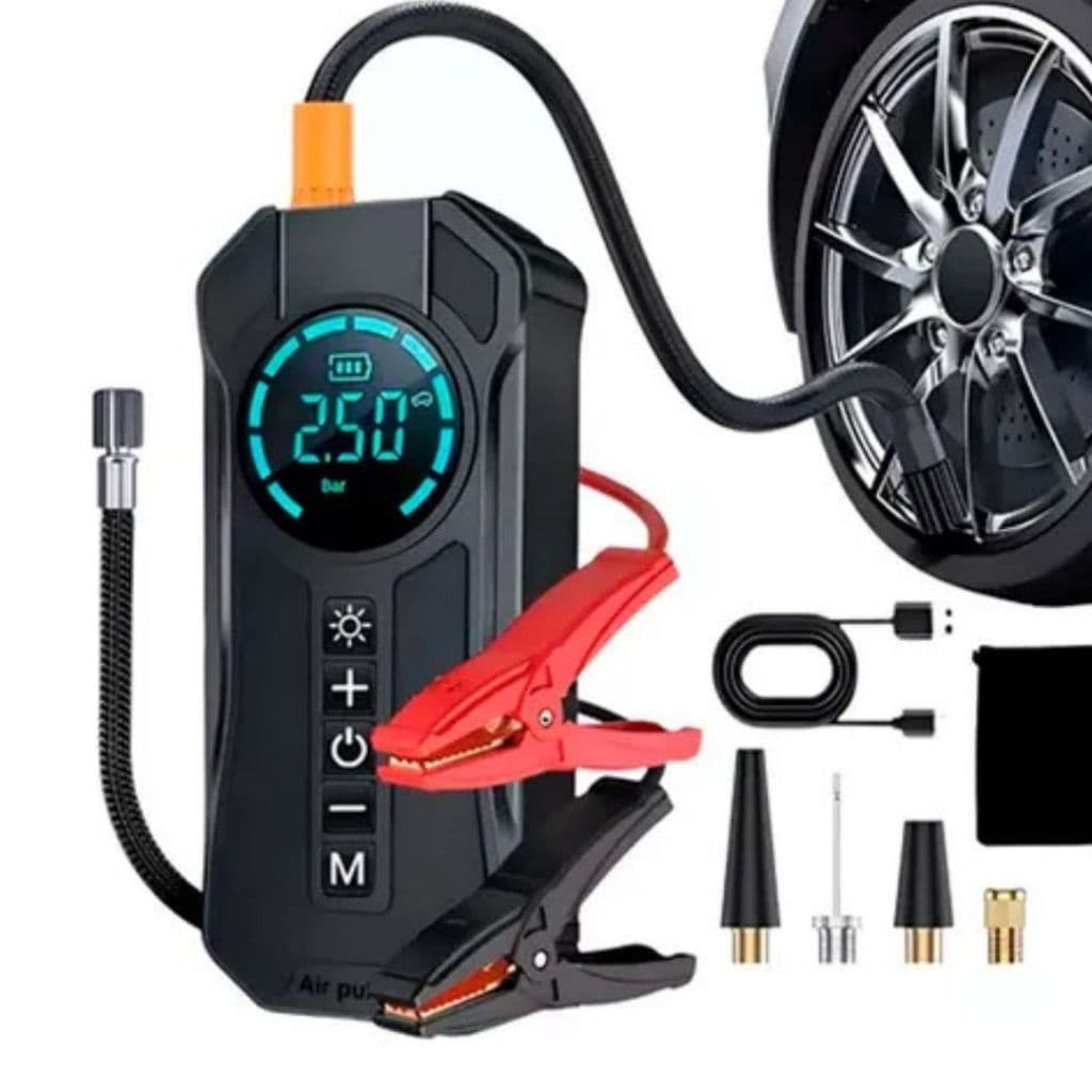 Bomba de Ar Portatil Compressor Inflator Multi-função 4 em 1 PowerBank Calibrador de Carro Auto Pneu