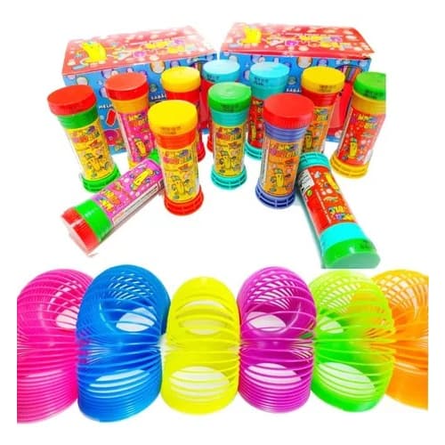 20 Bolha De Sabão + 20 Mola Maluca Neon Para Kit Festa Lembrancinha Aniversario Prenda Quermesse