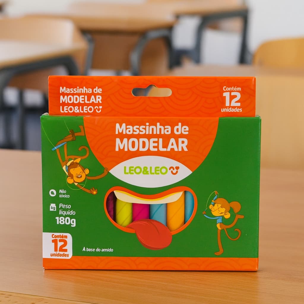 Massinha Massa De Modelar 12 Cores 180g  Massa de Modelar Infantil Escolar Leo&Leo