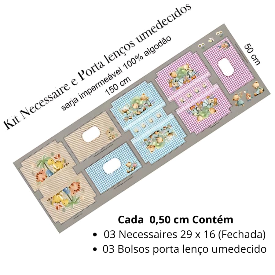 TECIDO SARJA 100% ALGODÃO - SONHOS E AVENTURAS - KIT NECESSAIRE