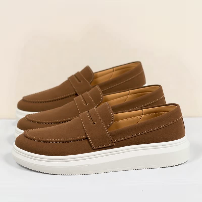 Sapato Masculino Sola Alta Macio Mocassim Confortável Loafer Camurça Luxo Café premium Promoção