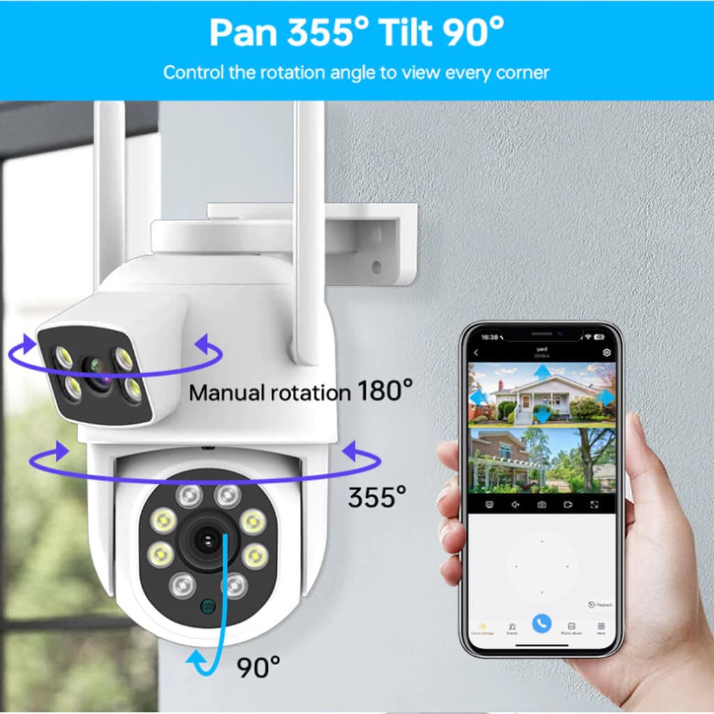 Câmera De Segurança Lente DuplaJT-8695 YOOSEE IP66 Wi-Fi 360° Sensor Movimento Visão Noturna 2 em 1 Fixa APP YOOSEE