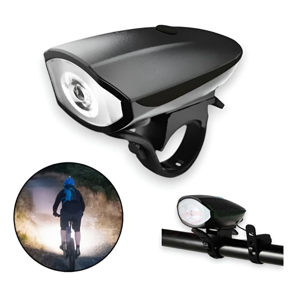 Kit Farol Bike Com Buzina, Lanterna de bicicleta impermeável Recarregavel.