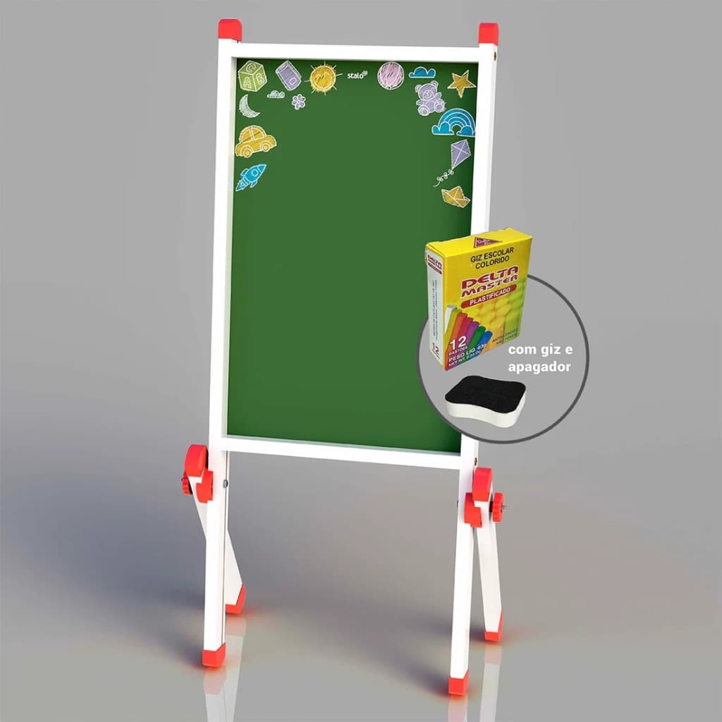 Lousa Quadro Verde Cavalete Infantil Articulado + Giz Colorido + Apagador