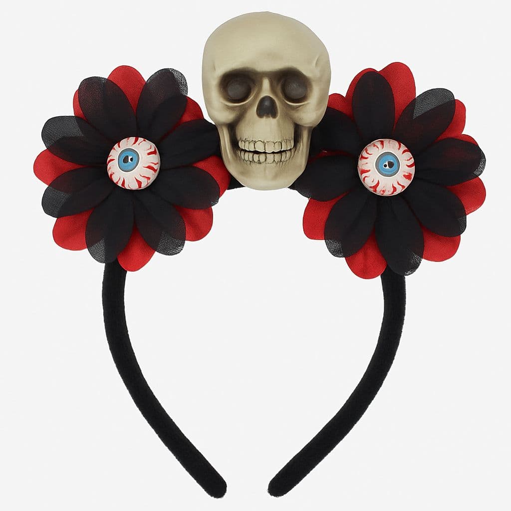 Tiara Halloween Arco Caveira Flores Olhos Assustadores Festa Fantasia Cosplay