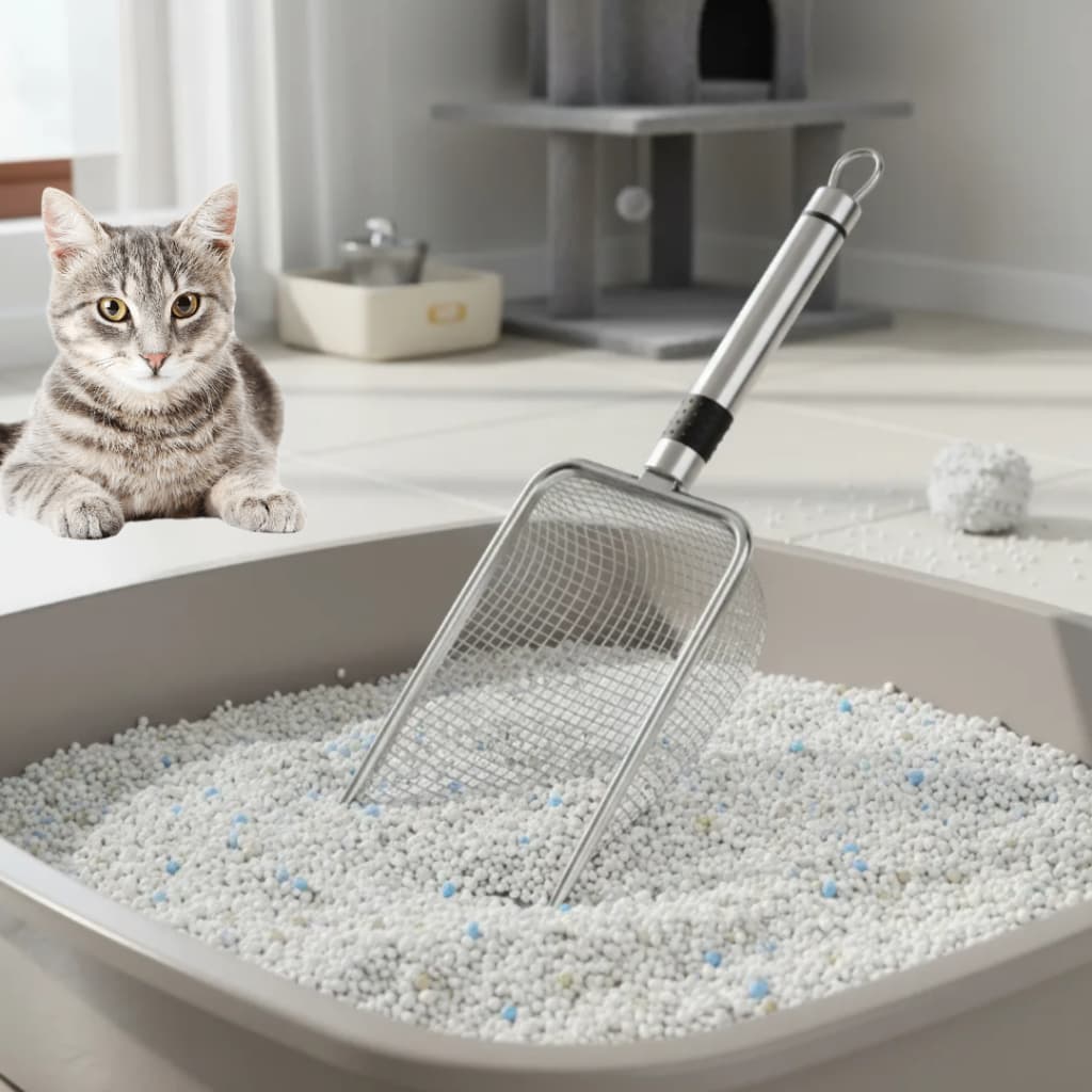 Pá de Aço Inoxidável para Animais de Estimação cata coco de gato em metal