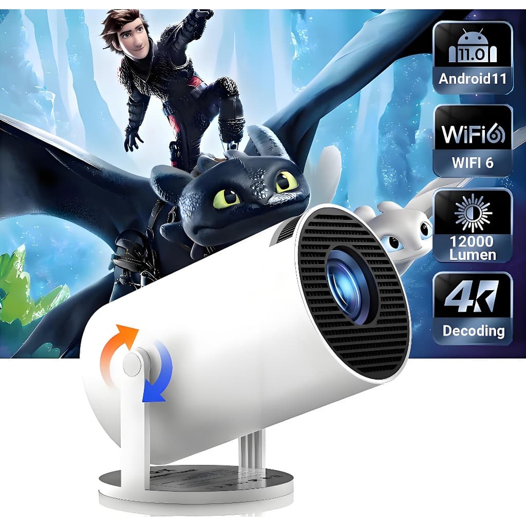 Projetor Mini 150" Ultra HD! Rotação 210°, Autofoco, Sistema Smart Netflix/YouTube - Portátil Pra Home Theater!