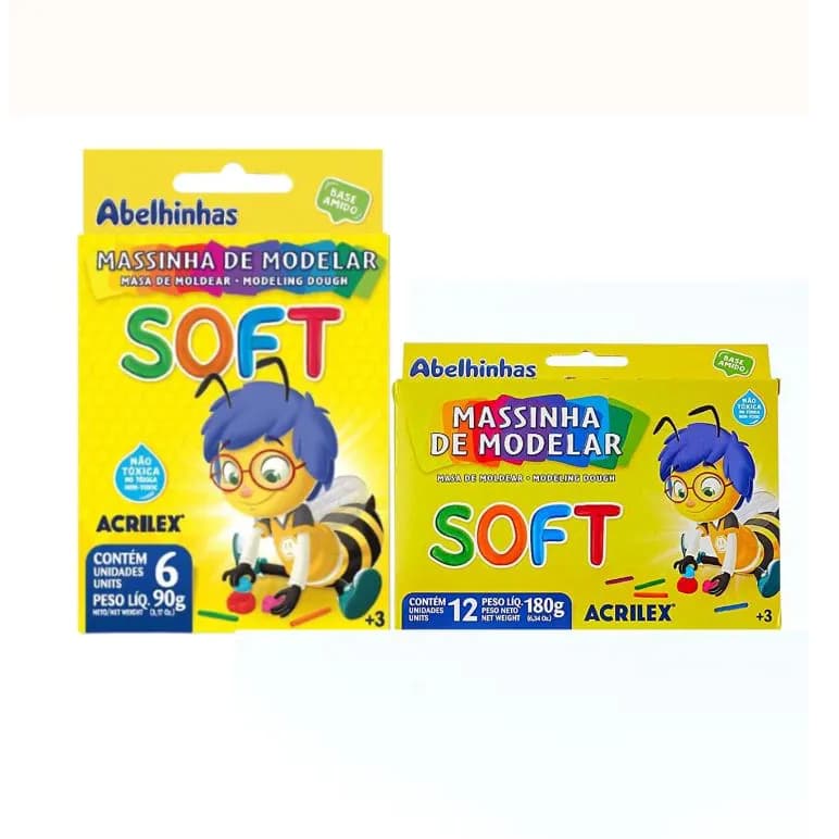 Massinha de Modelar de amido colorida 6 ou 12 cores Abelhinhas Acrilex