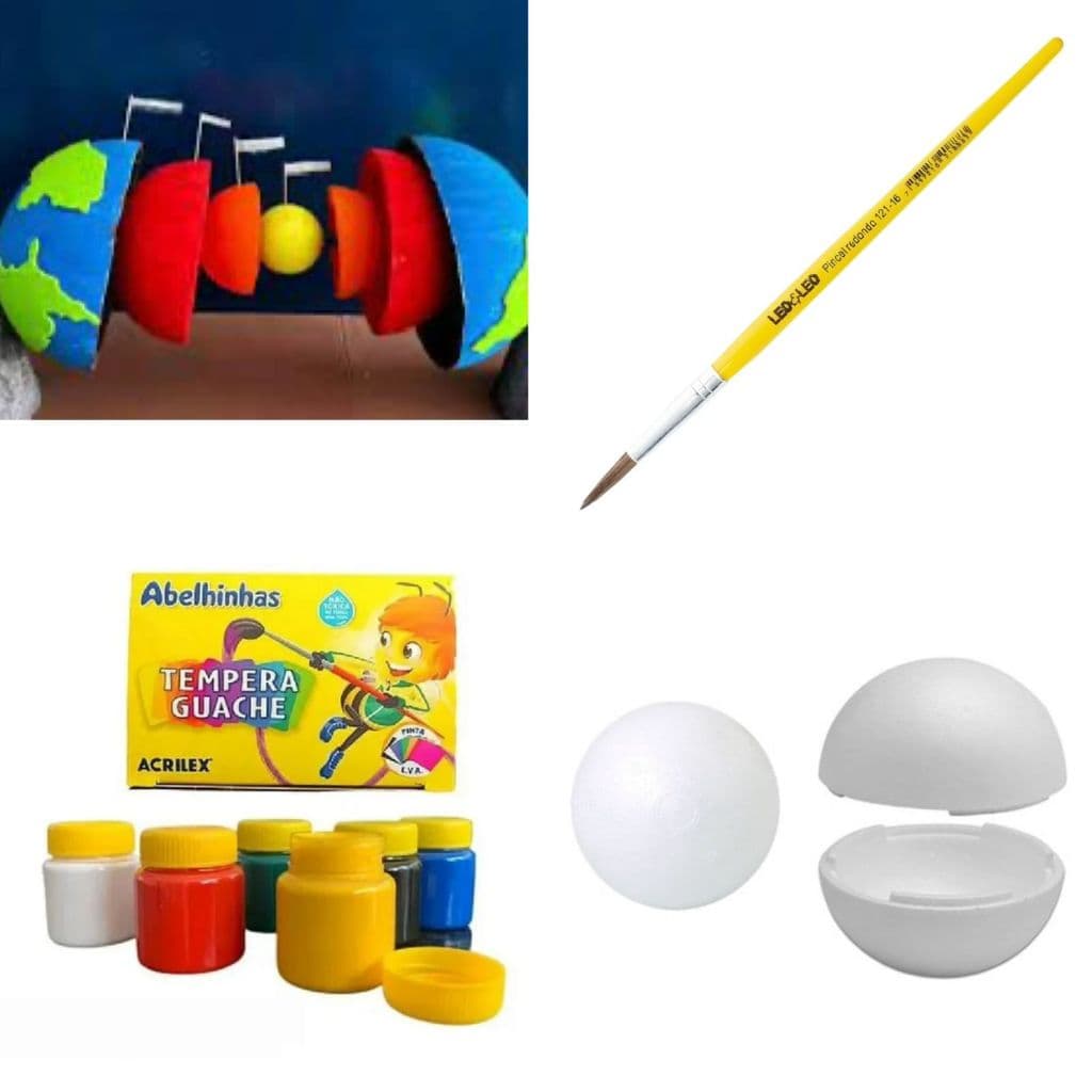 Kit Escolar Maquete Camadas da Terra 4 Bolas de isopor + Guache e pincel