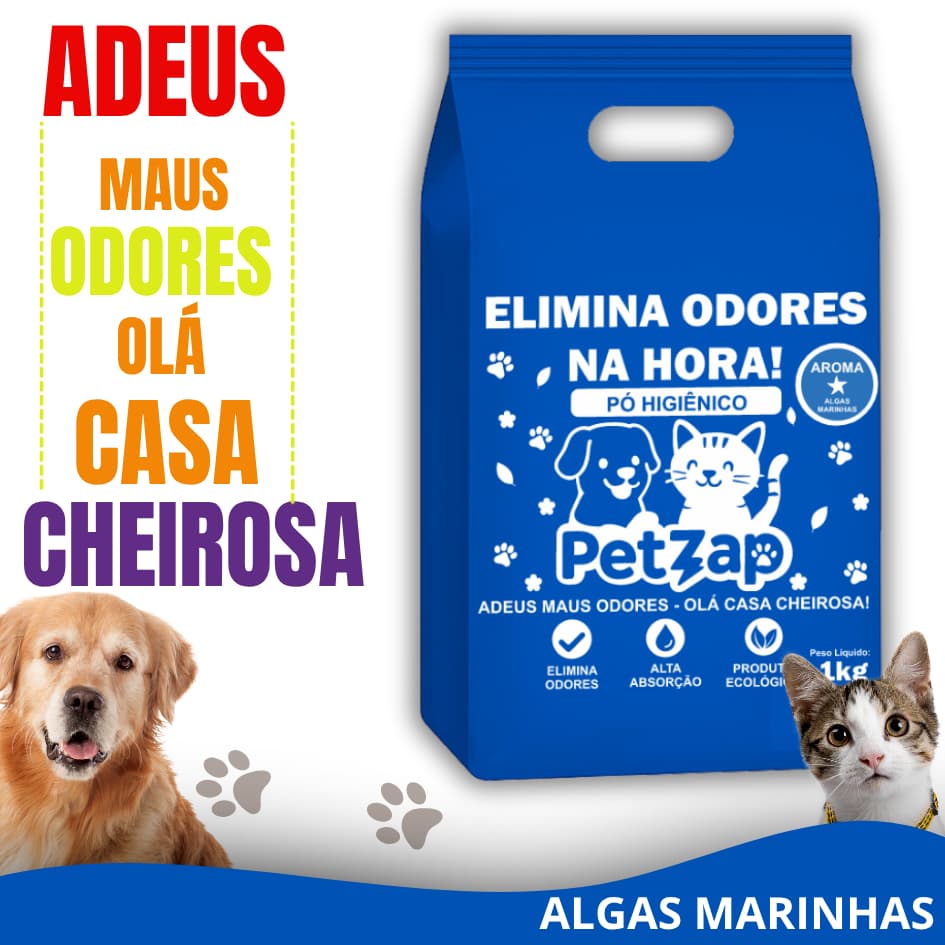 Pó Higiênico Eliminador de Odores para Cães e Gatos Alta Absorção Algas Marinhas