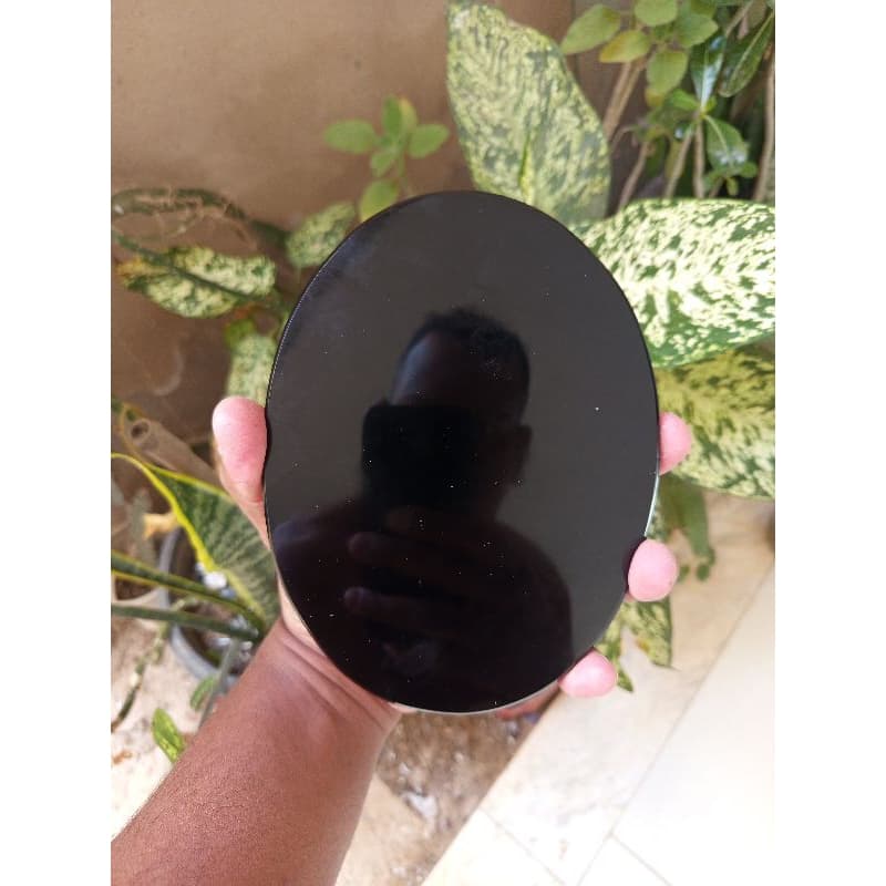 espelho obisidiana negra oval 18 cm