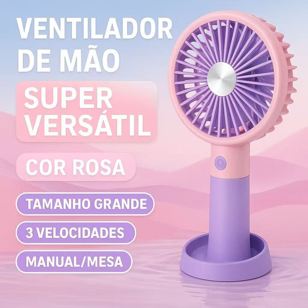 Mini Ventilador Portátil Recarregável De Mesa e Mão USB Com Suporte De Celular