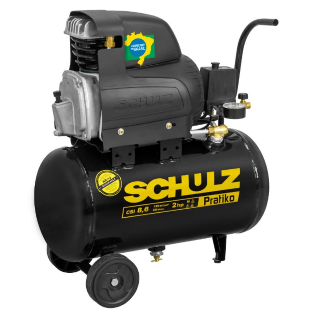 MOTOCOMPRESSOR DE AR PORTÁTIL CSI-8,6/25L PRATIKO MONOFÁSICO 2CV 60Hz 127V 915.0421-0 - SCHULZ