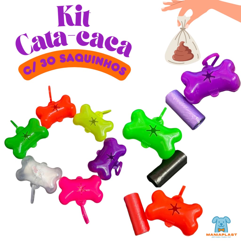 Cata-Caca Porta Saquinhos + 30 Sacos Higiênicos para Pets Praticidade no Passeio de Cães e Gatos
