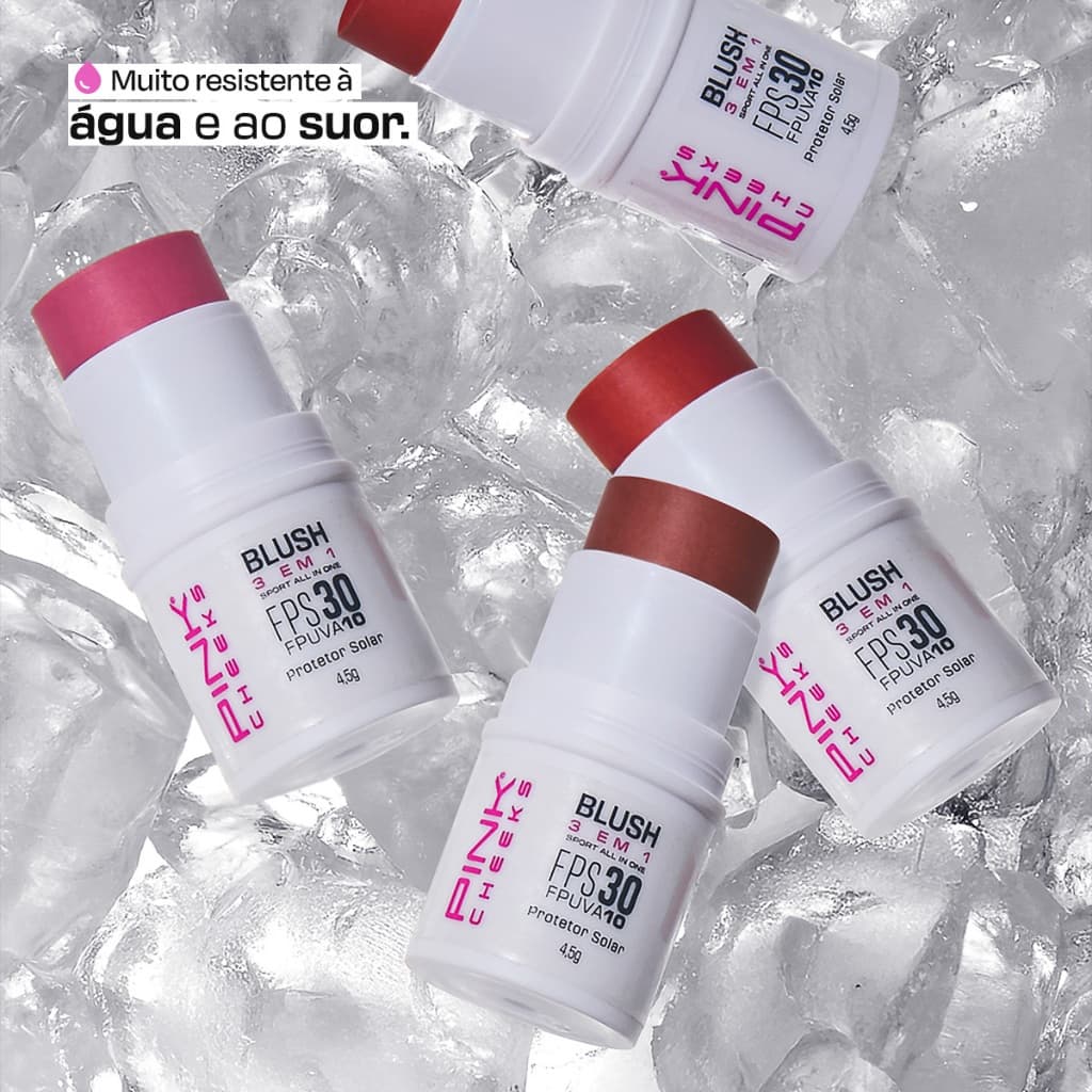 Blush + Sombra + Batom PINK CHEEKS Sport Make Up 3 em 1 FPS30 Cores
