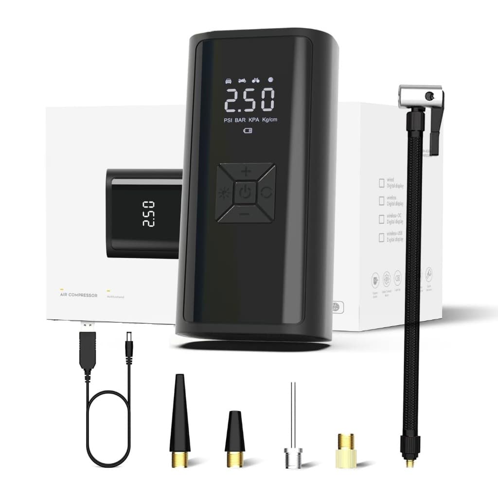 Mini Compressor de Ar 150PSI Portátil Recarregável com Display Digital e Luz LED Automotiva