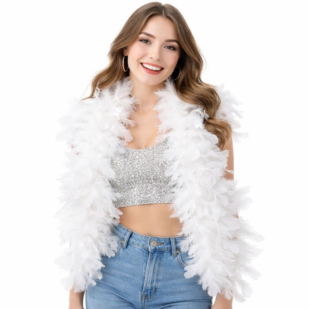 Estola Pluma Debutante Noiva Festa Carnaval Luxo Branco 150cm Para 15 Anos e Casamento