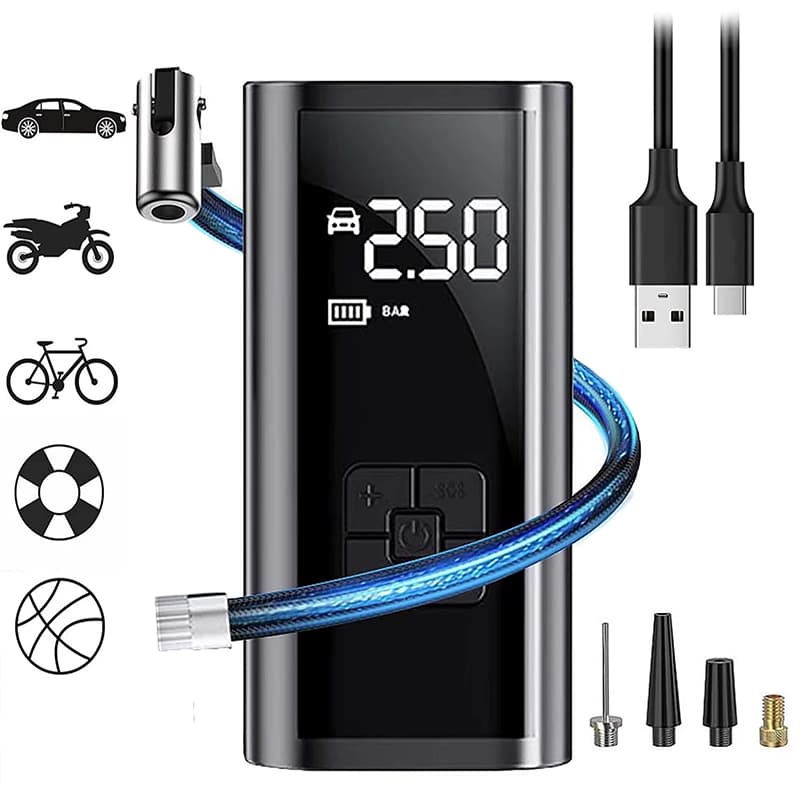 Compressor Detector de Ar Portatil Recarregavél Com Fio Sem Fio Digital USB Calibrador Pneu de Carro Automóvel-M6