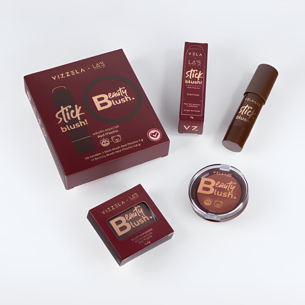 Kit Blushes Vizzela La's Red Mocha Compacto + Stick Versatilidade Vegano Original Vizzela