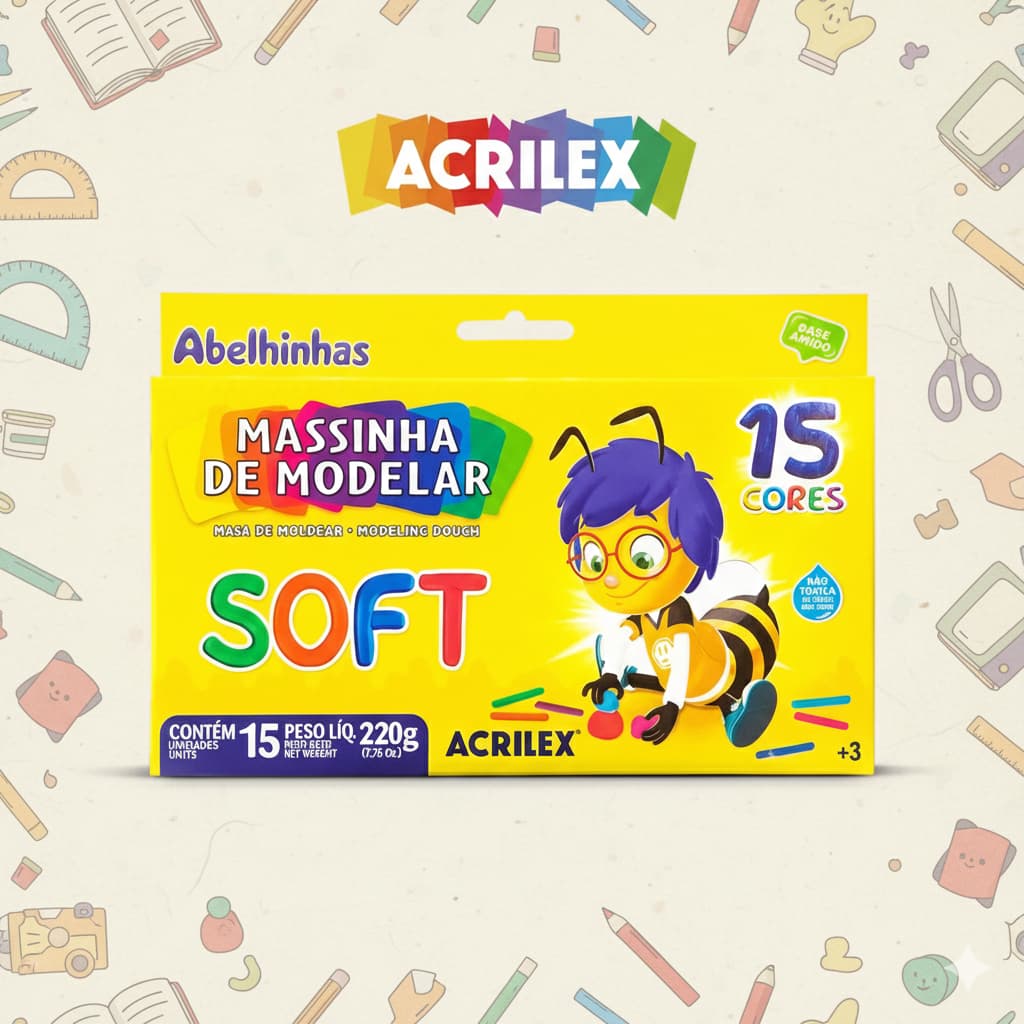 Massinha de Modelar Soft 220g 15 Cores Acrilex Volta às Aultas Infantil Diversão