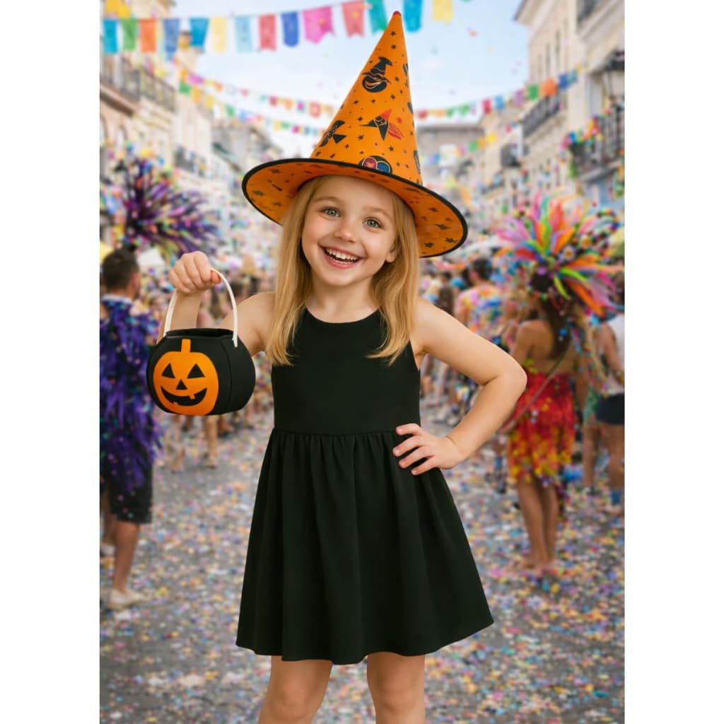 Kit Carnaval Infantil Chapéu Bruxa E Cestinha De Doce da Bruxa