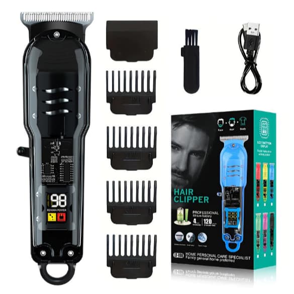Máquina De Cortar Cabelo Profissional Smart Lcd Barbeador Elétrico Transparente Sem Fio Para Homens