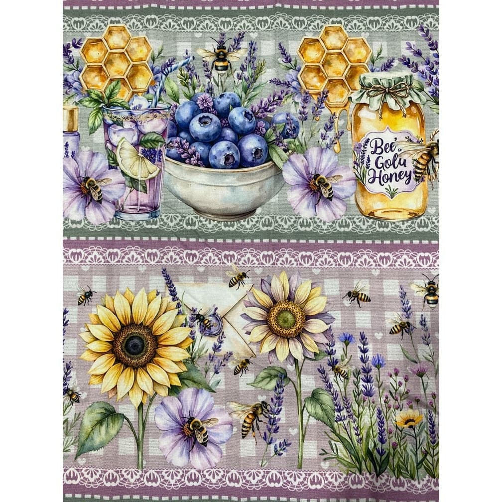 Tecido Tricoline Estampado Digital 100% Algodão - Lavanda e Blueberry