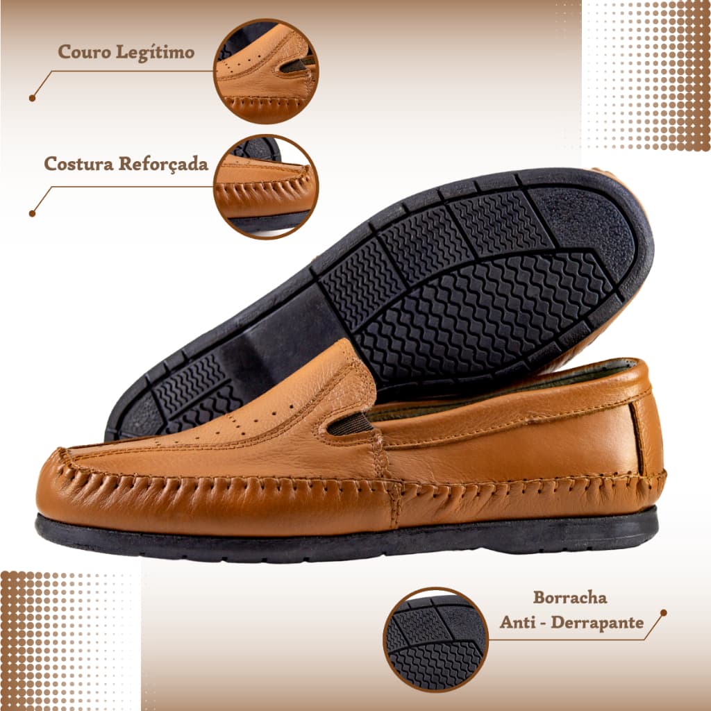 Sapato Sapatilha Mocassim Masculino de Couro Legitimo Leve  Macio Solado Costurado Pronta Entrega