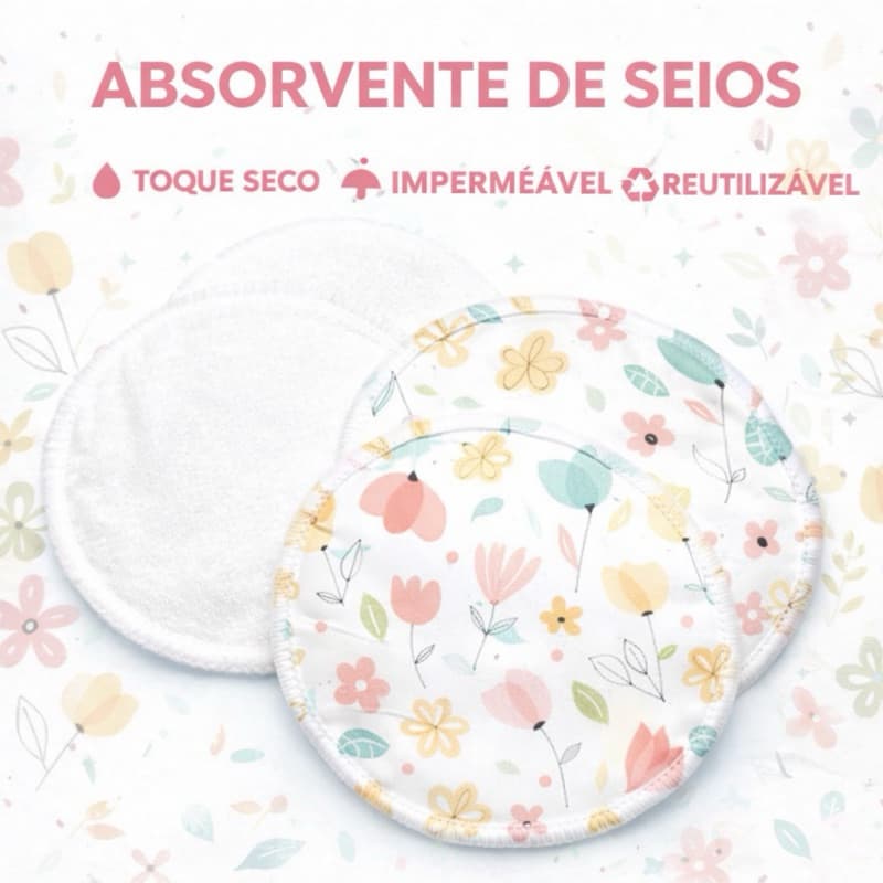 Absorvente de seios - Reutilizável -  Impermeável - Toque seco