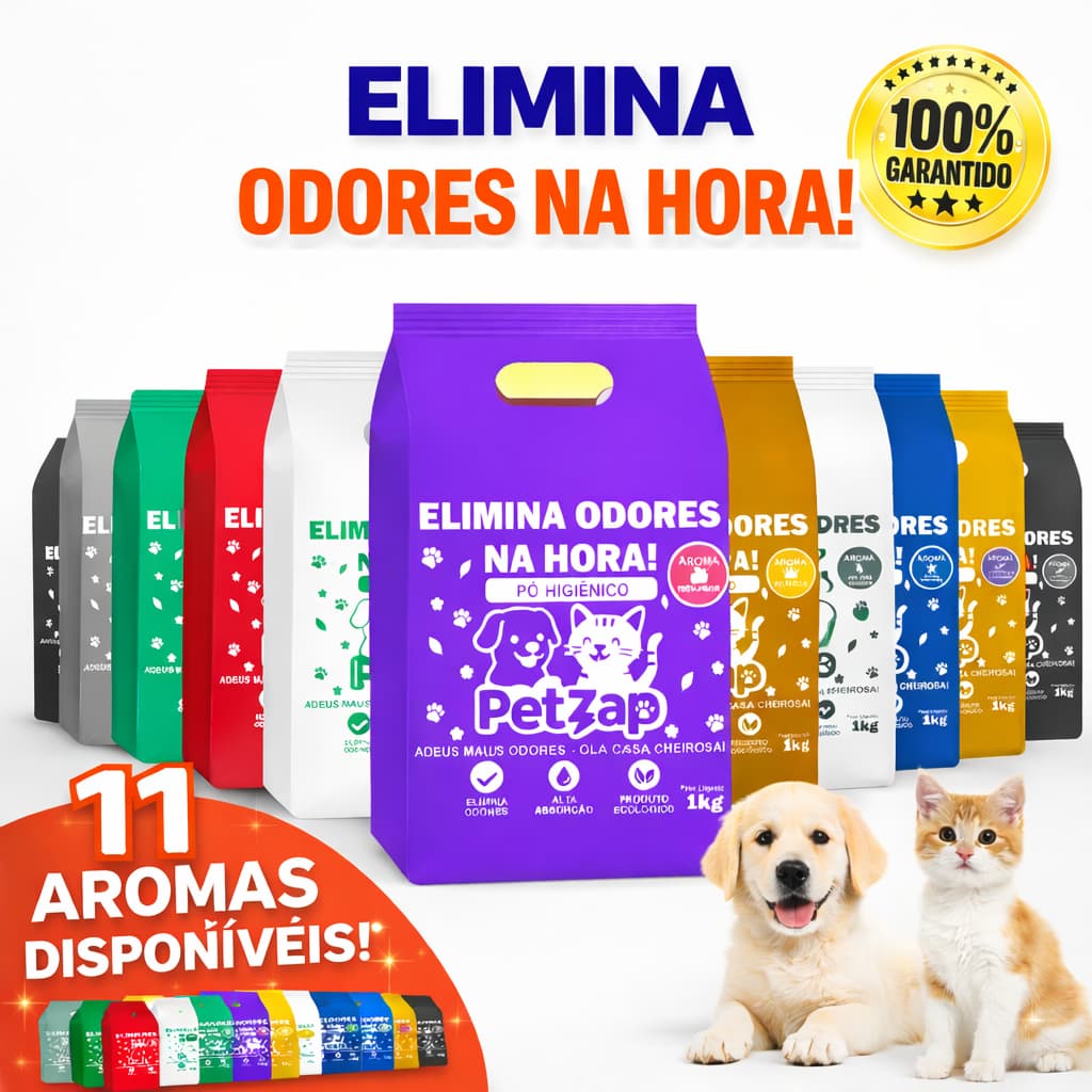 Pó Higiênico Eliminador de Odores para Cães e Gatos Alta Absorção Adeus Maus Odores