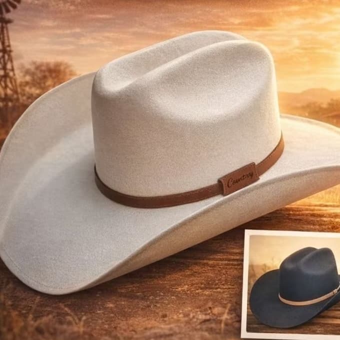Chapéu Country Cowboy Estilo Americano Com Fita de Couro Rodeio Social Lona Algodão Aba Curva