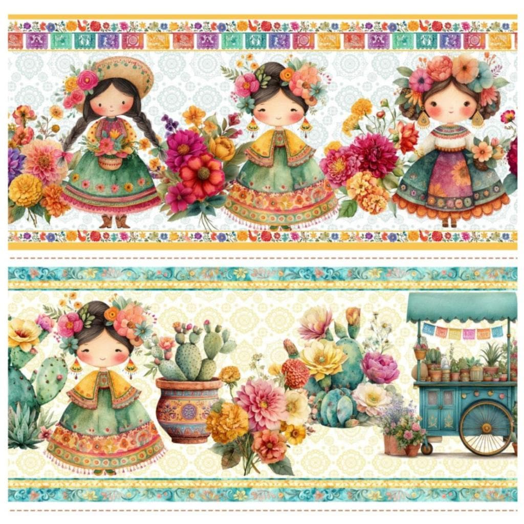 Tricoline Digital Barrado Festa Mexicana 100% Algodão 55x150cm Tecido Pano de Prato Maria Flor