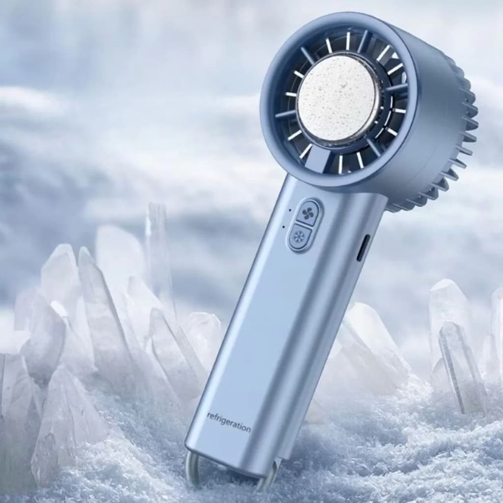 Mini Ventilador Portátil de Mão com Refrigeração de Gelo – Recarregável USB, Forte e Silencioso