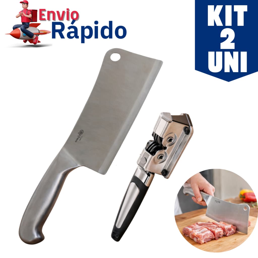 Kit 1 Amolador e 1  Cutelo Inteiriço Profissional Aço Inox para Churrasco Açougue Cozinha