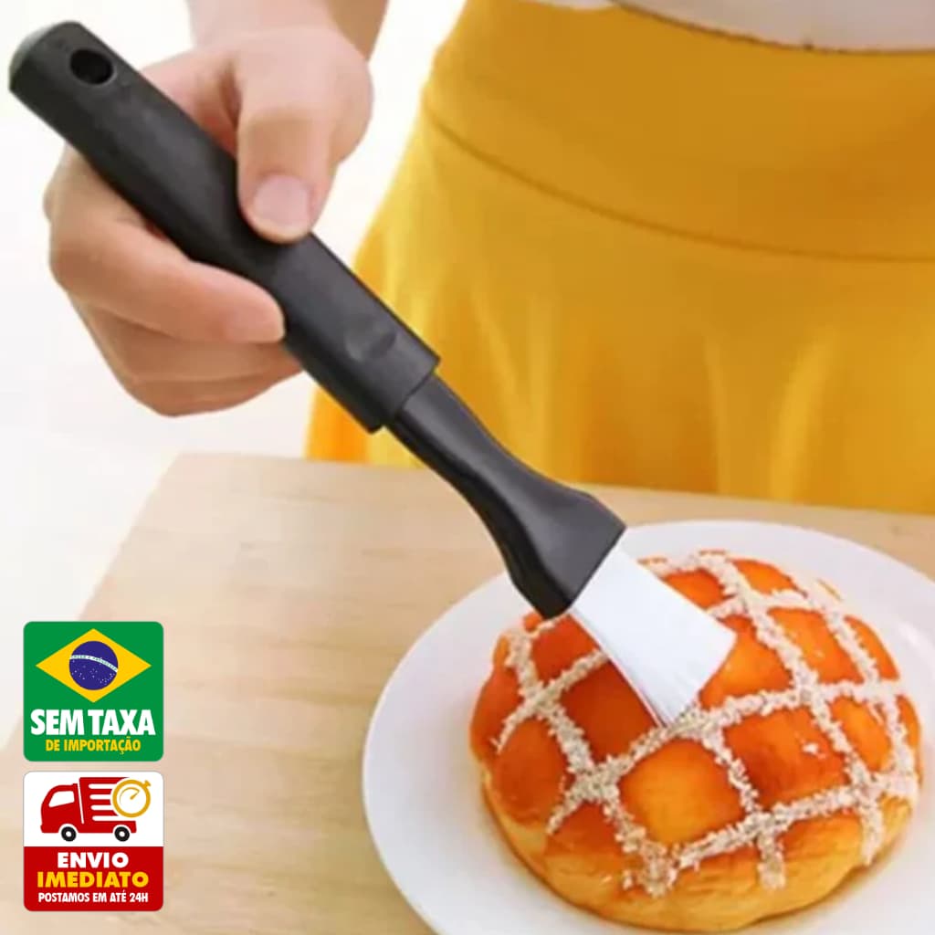 Kit Pincel Culinário 2 Peças Plástico Preto Cerda Nylon Churrasqueira Cozinha