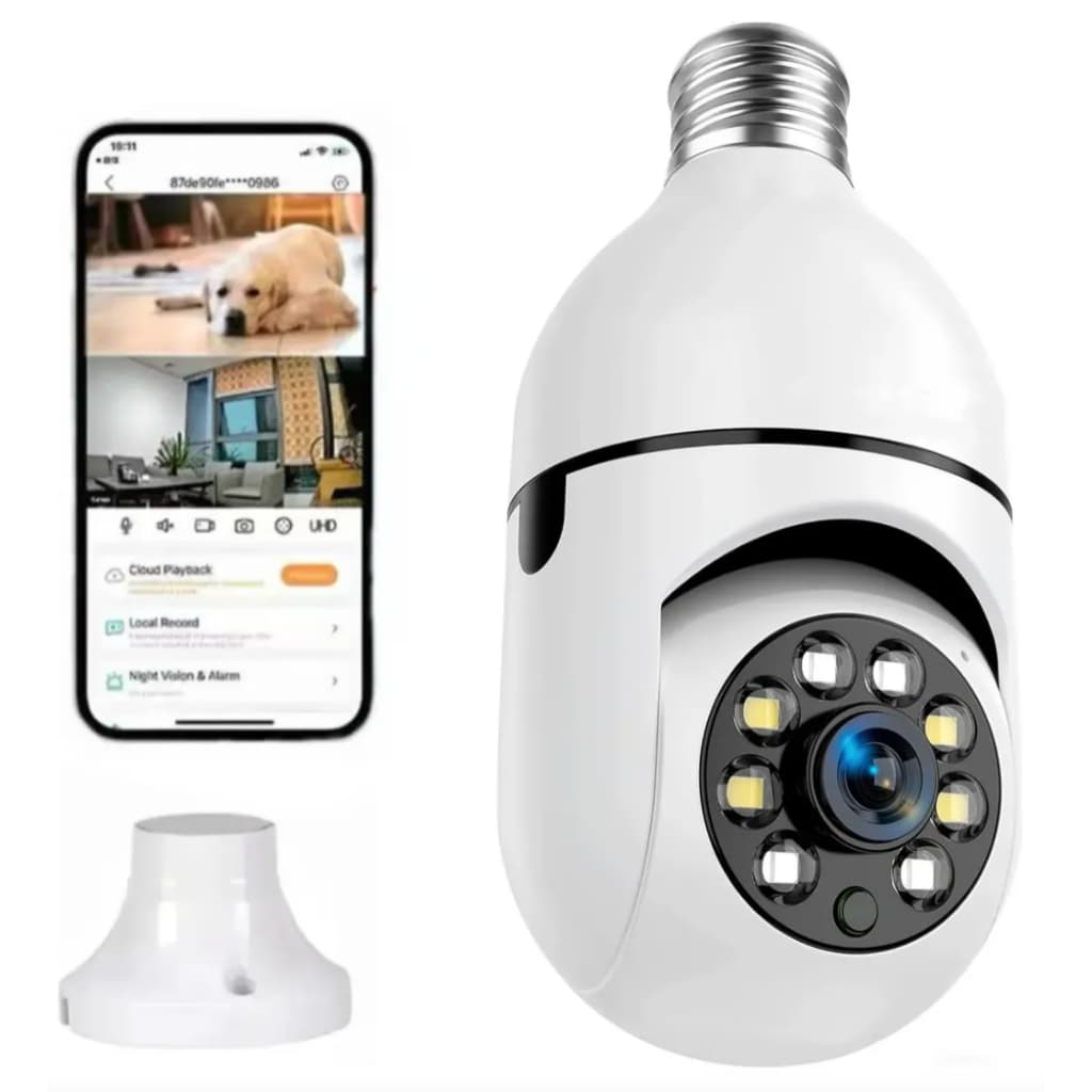 Câmera Lâmpada 360° WiFi Full HD 1080P Detecção Movimento Vigilância Inteligente para Segurança Doméstica APP PIXLINKCAM