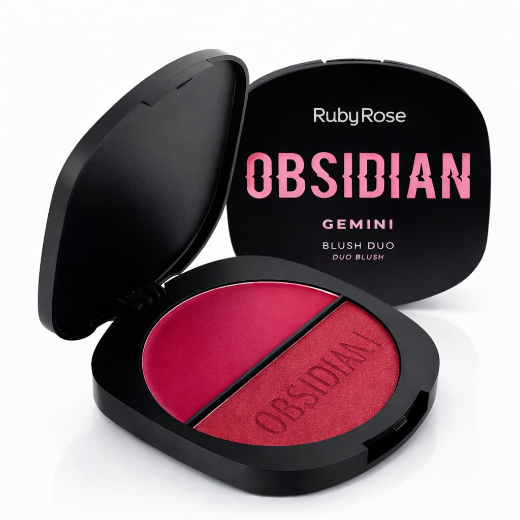 BLUSH DUO OBSIDIAN GEMINI RUBY ROSE Cremoso + Compacto Alta Pigmentação