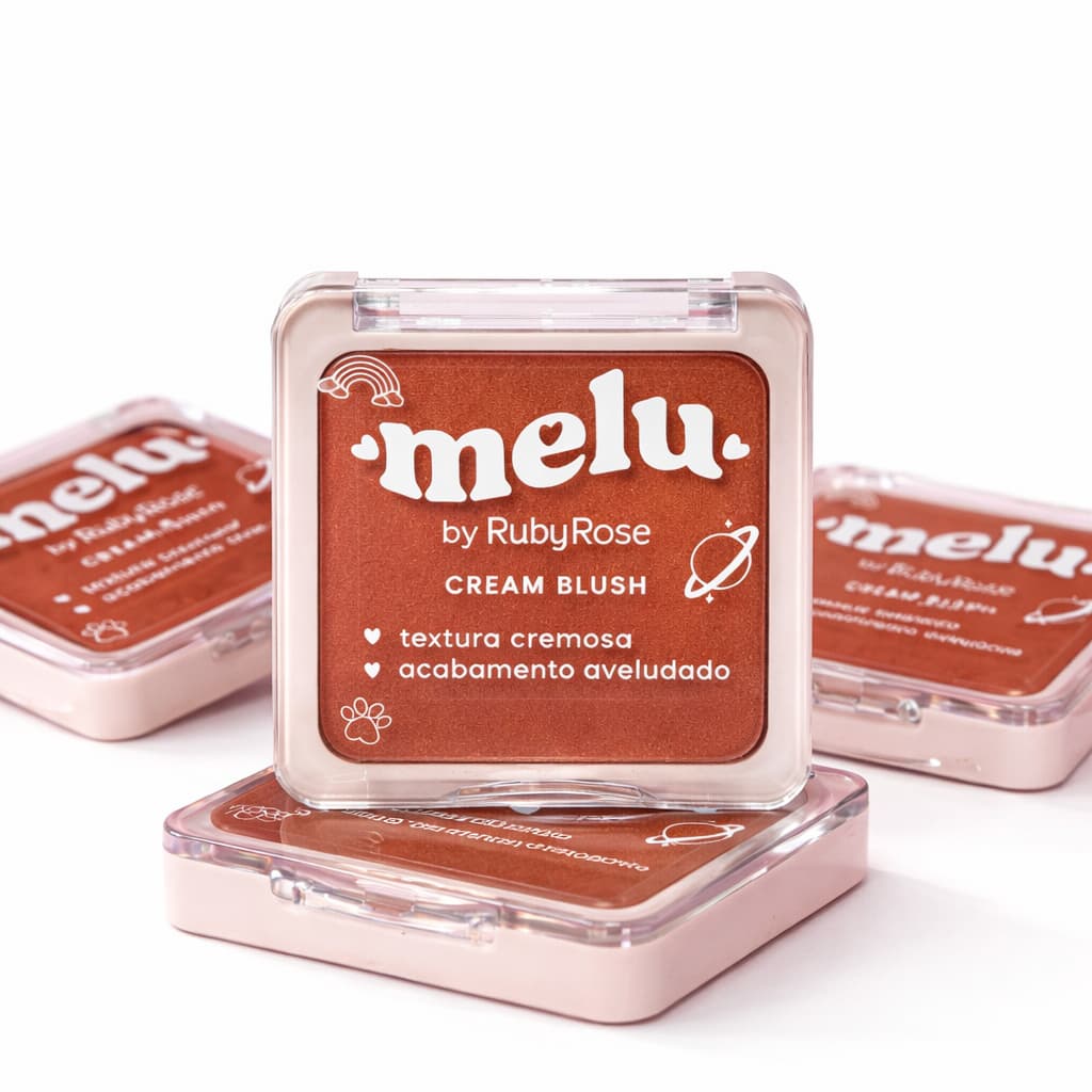 CREAM BLUSH MELU RUBY ROSE Cremoso Aveludado Textura Macia Alta Pigmentação Efeito Natural Corado