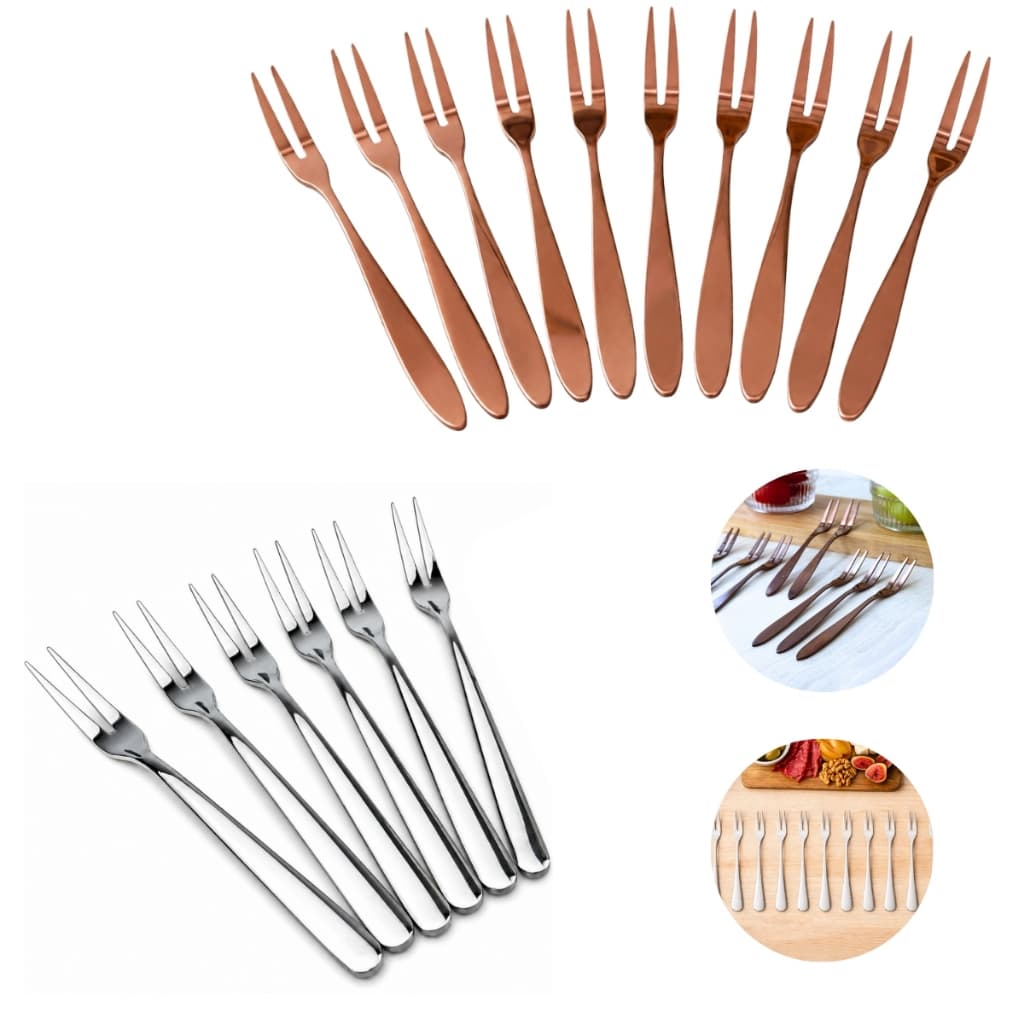 Kit 4/6/8/12/16/18 Garfos de Petiscos Inox ou Rose Conjunto Garfos para Frutas Frios Mesa Posta