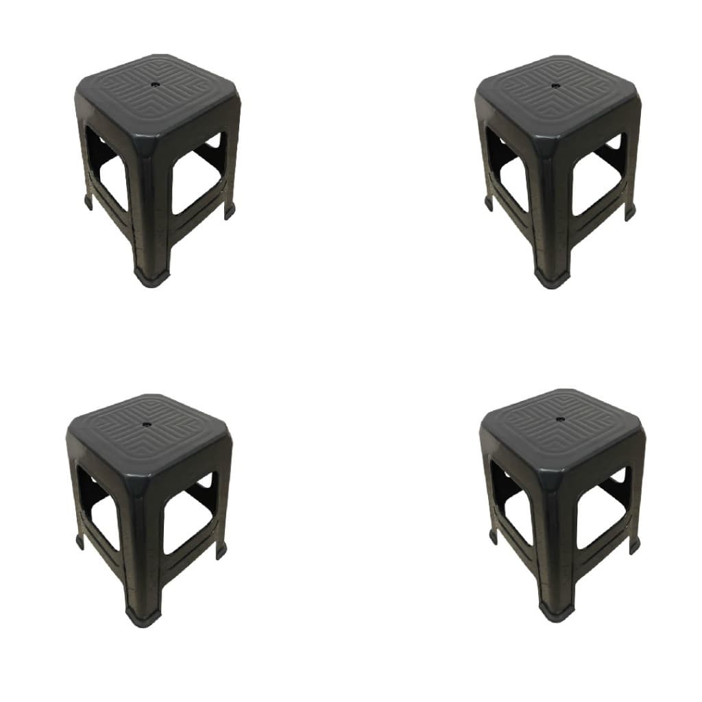 Kit e 4 bancos plástico churrasco festa preto reforçado até 130 kg