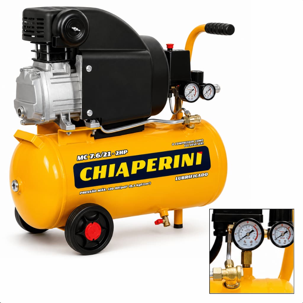 Compressor de Ar 2HP 21 Litros Compacto Potente 116 PSI Motor Elétrico 127V Monofásico Chiaperini