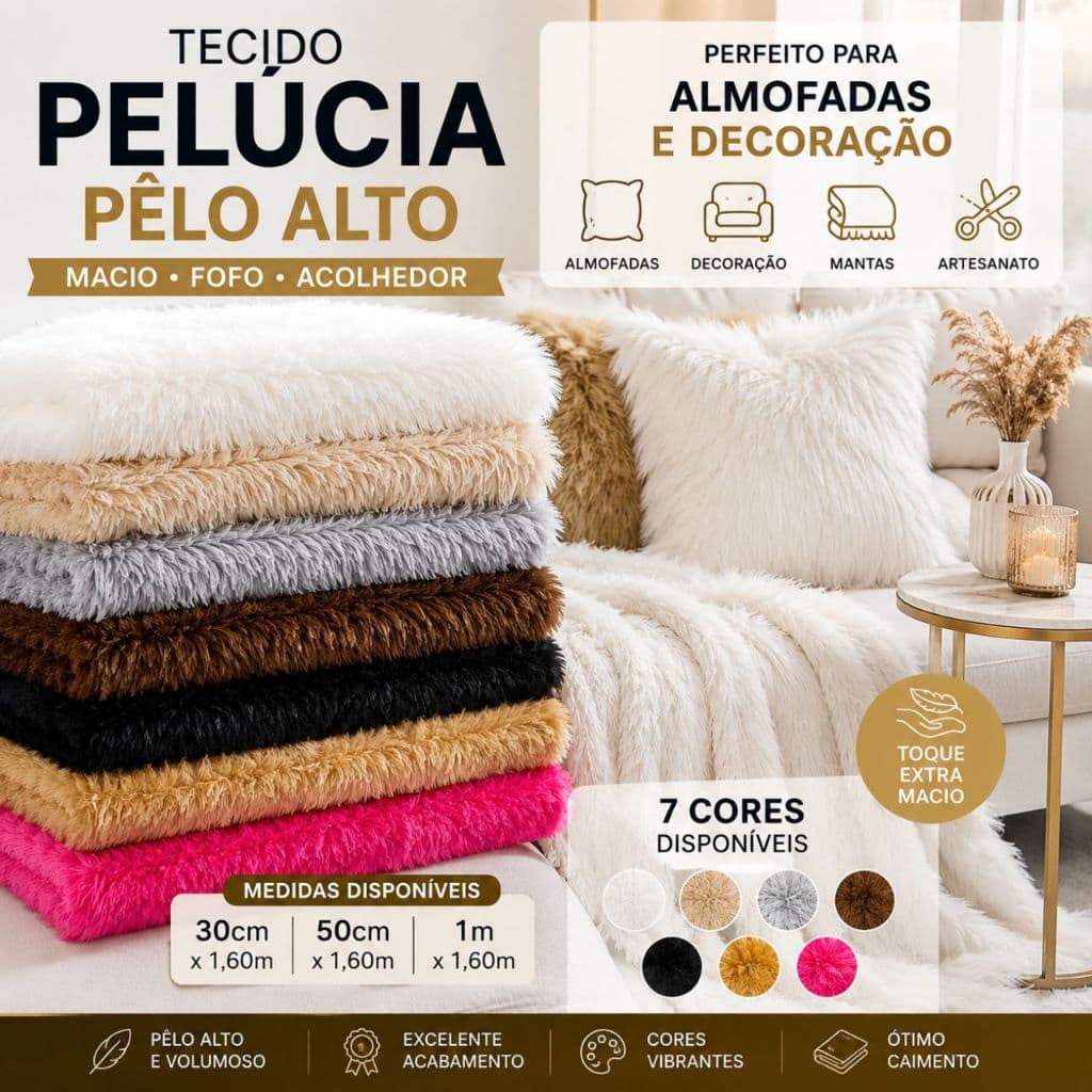 Tecido Pelúcia Pêlo Alto Para Artesanato E Costura Criativa 30cm A 1m (1,60m de largura)
