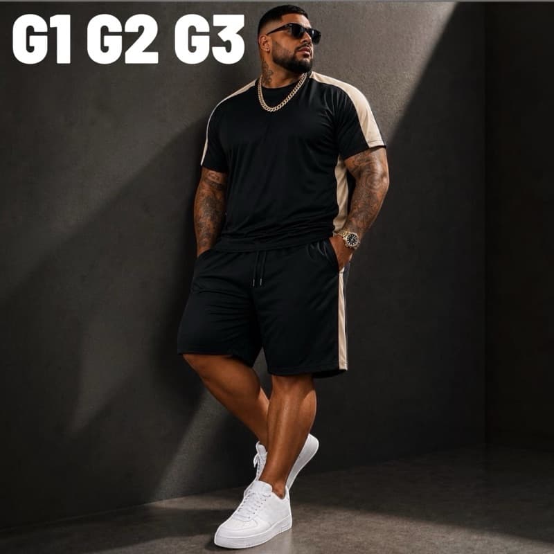 Conjunto Plus Size Masculino Dry Fit G1 G2 G3 Camisa + Bermuda Verão Premium Academia