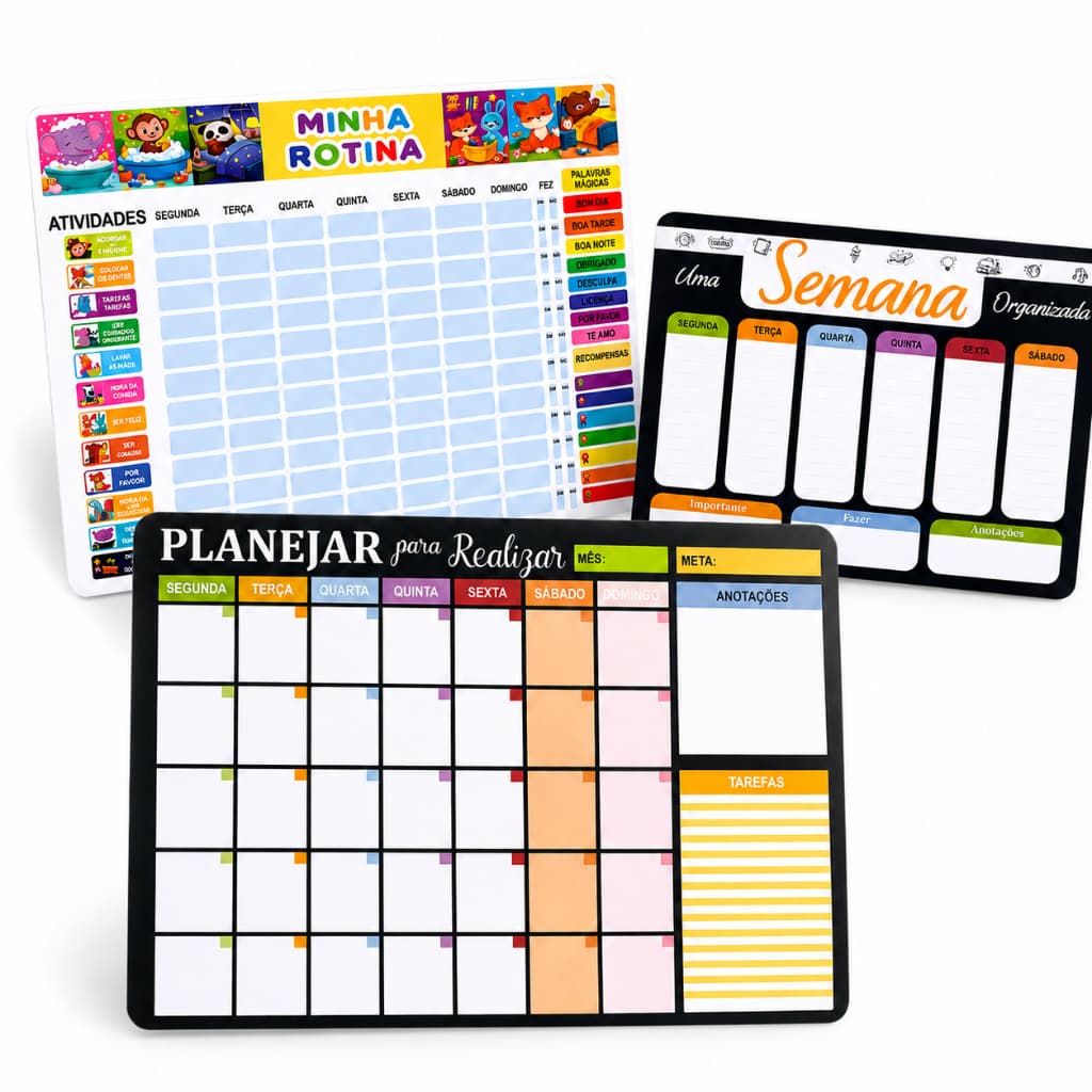 Quadro Organizador Semanal MDF Planejamento Tarefas Reutilizável Com Caneta Entrega Rápida Vários Modelos Disponíveis